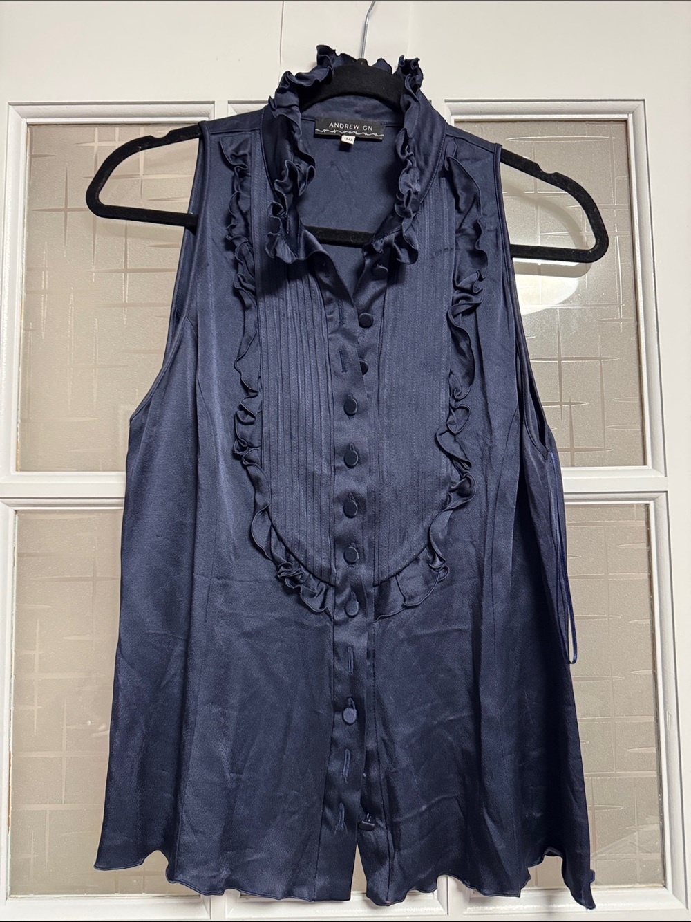 Andrew Gn Navy Ruffled Sleeveless Camisole